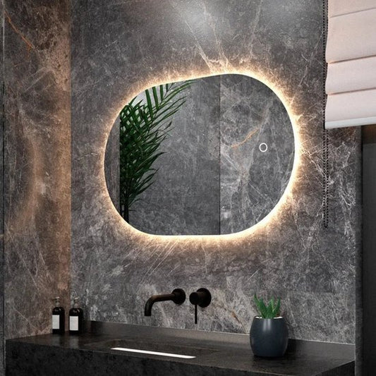 Mirlux Miroir de salle de bain avec éclairage LED et chauffage - Miroir mural ovale - Miroir de douche anti-condensation - 90x60CM