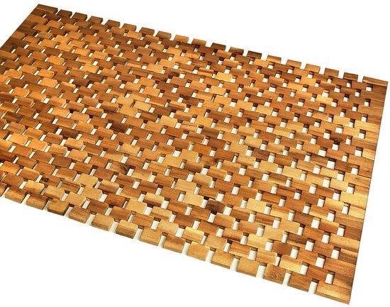 Tapis de bain - Bois d'acacia antidérapant Block Pattern 80x50cm - certifié FSC