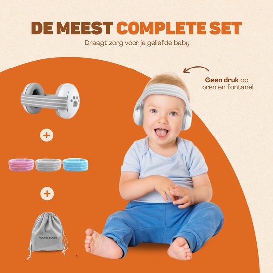 Vulpes Goods® BabyCare - Hearing Protection Kids PRO - Protège-oreilles certifié pour bébé - Convient aux bébés et aux jeunes enfants jusqu'à 36 mois - Réduction du bruit de 25 dB pour une protection auditive maximale - 3 bandeaux et un sac de transport i