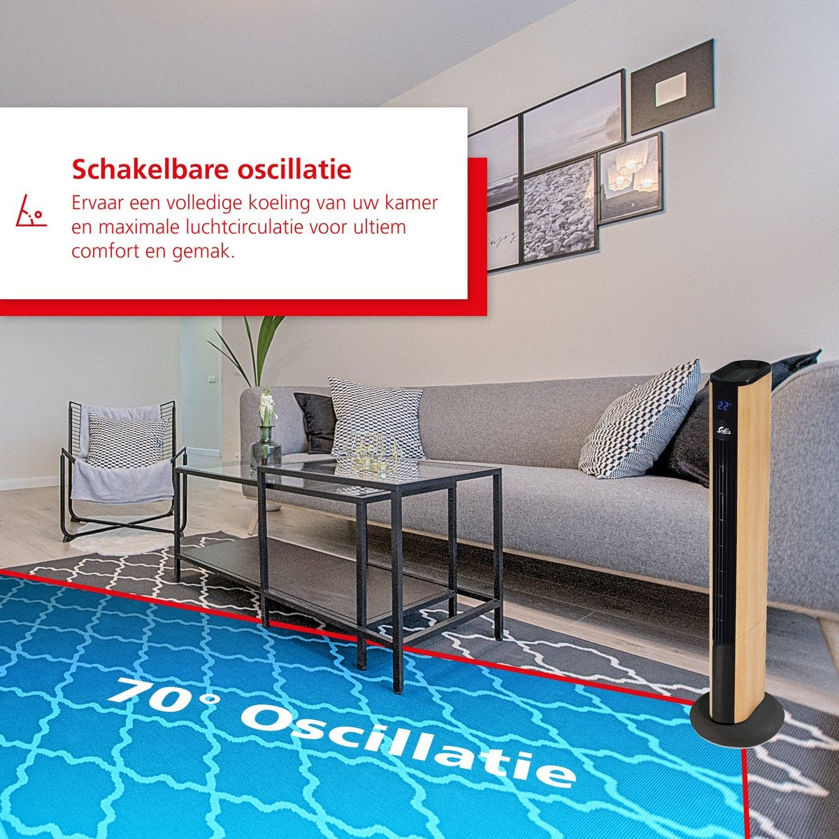 Ventilateur Solis Easy Breezy 757 - Ventilateur sur pied télécommandé - Fonction minuterie - 44.8 dB - 91 cm de haut - Effet bois