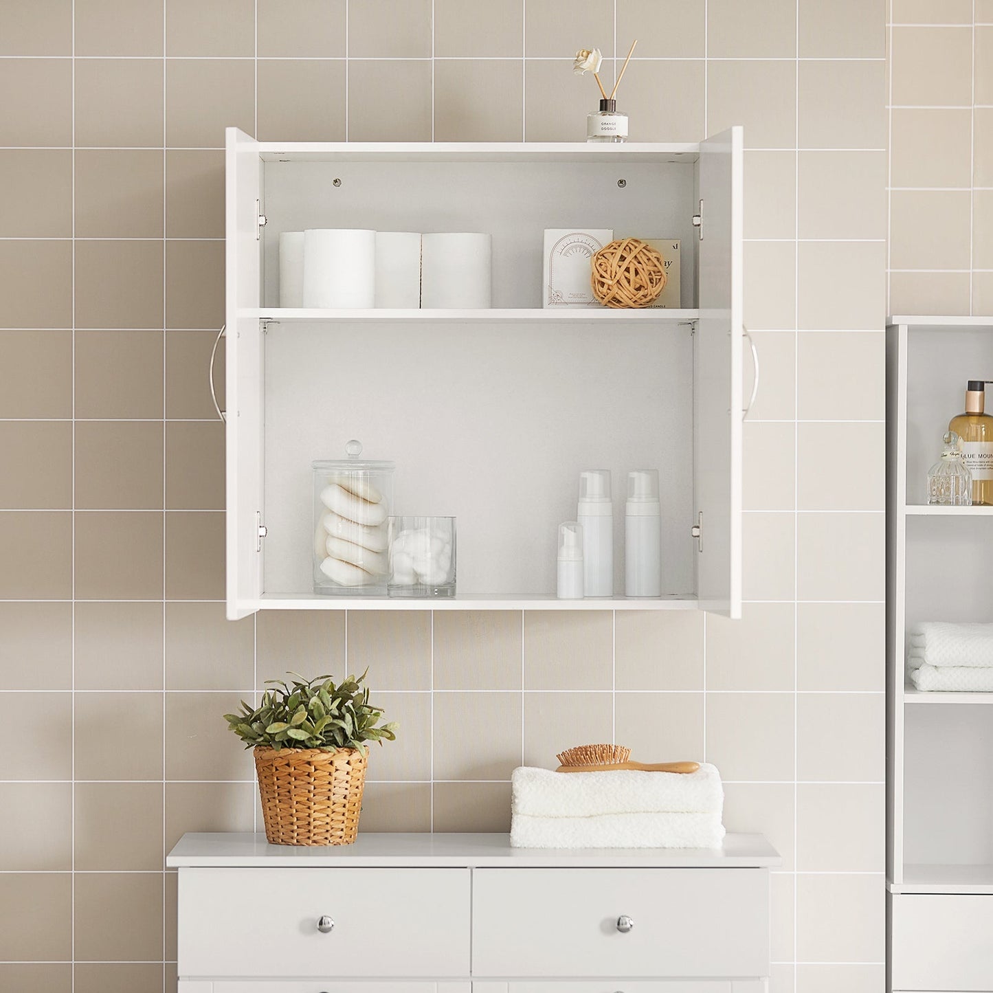 Armoire murale - SoBuy - 2 portes - 60x60x30 cm - Blanc - Etagère réglable