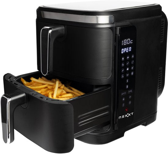 Nexxt - Double Airfryer empilé - Capacité 11 l - Noir et acier inoxydable - 12 programmes de cuisson - Modèle empilé - Gain de place et double tiroir