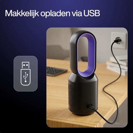 MATTI® - Ventilateur de table - Ventilateur sur pied - Sans pales et sans fil - Avec veilleuse - 3 vitesses - 8 heures d'autonomie