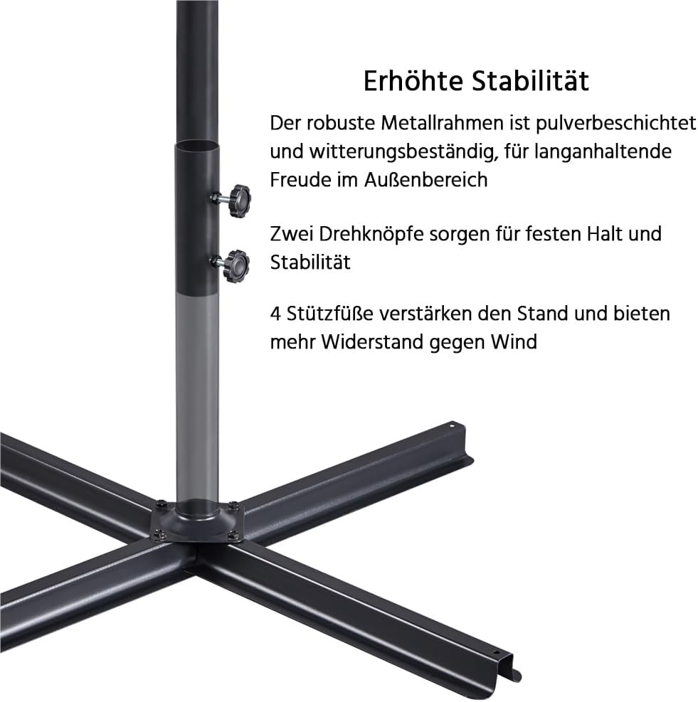 Parasol suspendu Yaheetech 300 cm - Octogonal - Polyester - Avec balancier et pied en croix