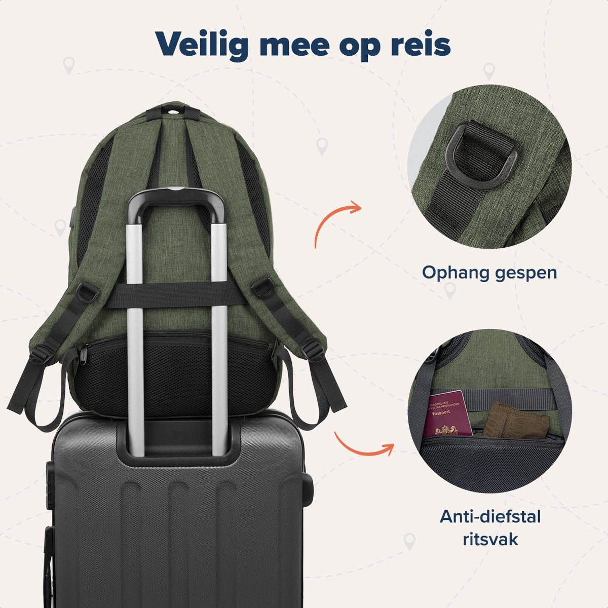 TRVLMORE Sac à dos - 36L - 17.3 inch - Sac à dos pour ordinateur portable - Sac d'école - Unisexe - Vert résistant aux éclaboussures