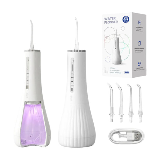 Hydropulseur Bair Care M11 - Blanc - Stérilisation par UV - Réservoir de 360 ml - 4 modes - 3 embouts - IPX8 - USB-C