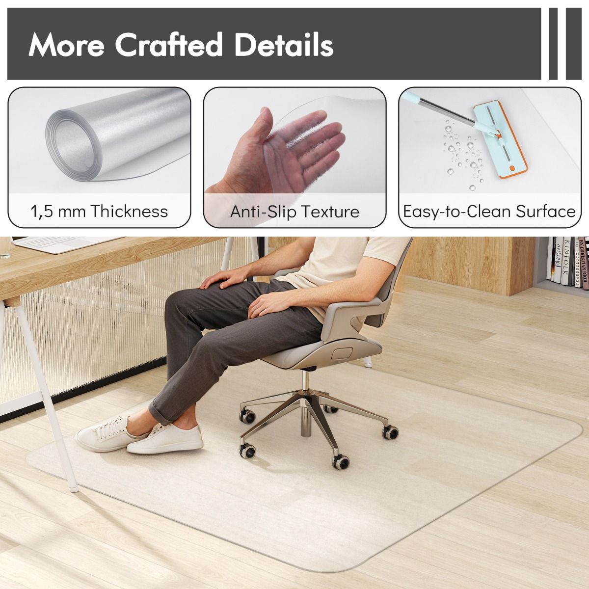 Tapis de chaise de bureau Coast - PVC transparent - Antidérapant - 180 x 160 cm