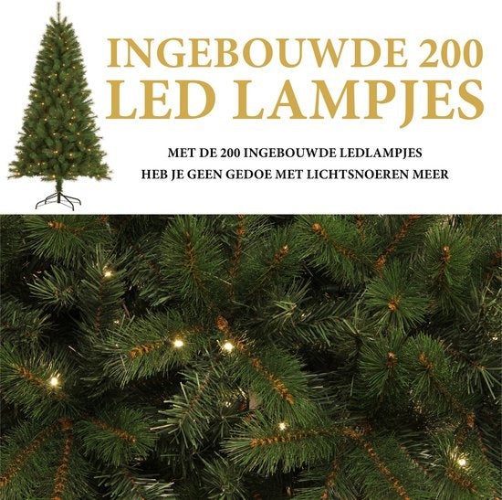 Giftsome Christmas Tree - Arbre de Noël artificiel avec lumières Led - Branches pliables - Lumière blanche chaude - 215 CM - Vert