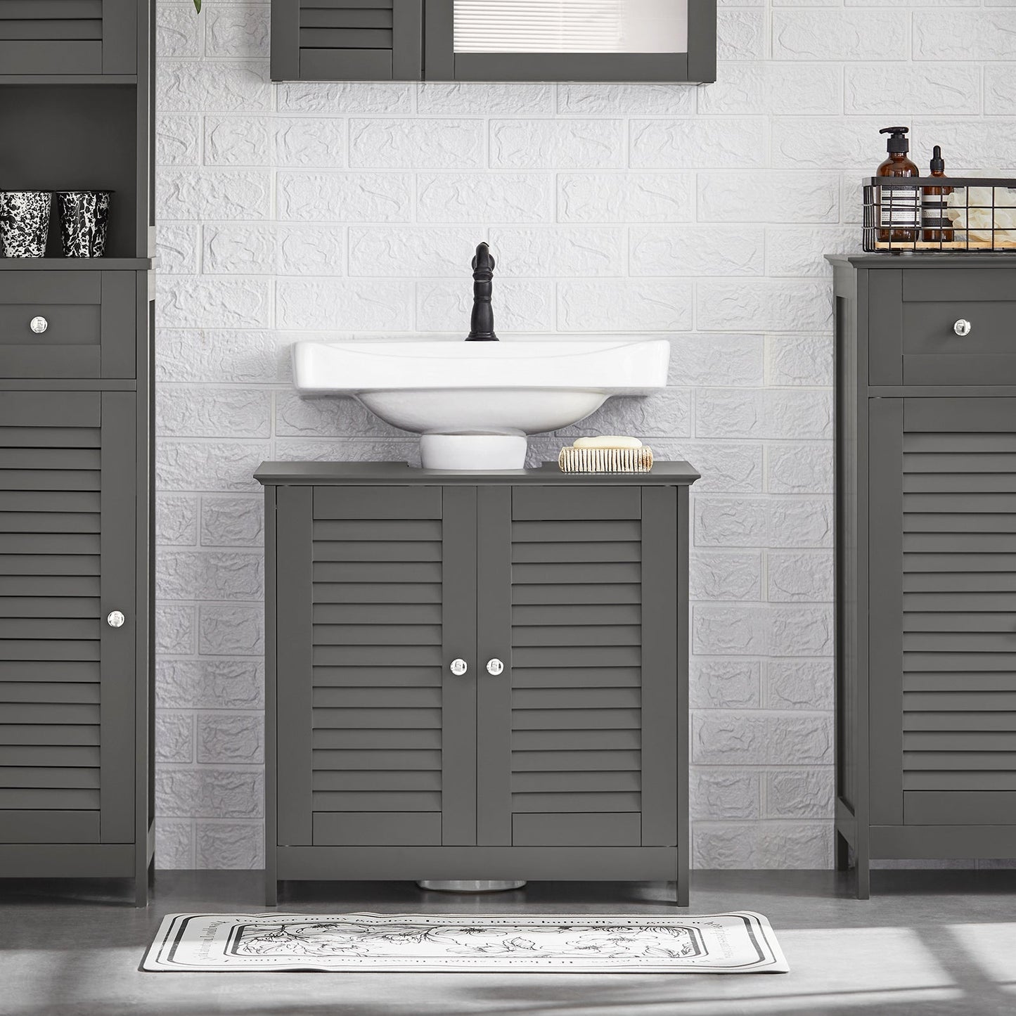 Meuble de salle de bain - SoBuy - 2 Portes et 2 Couches - Gris - 60x35x58cm