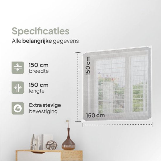 Moustiquaire magnétique O'DADDY® pour fenêtre - 150 x 150 cm - Moustiquaire ajustable - Avec bordure blanche et filet noir - Moustiquaire - Polyvalente et facile à installer