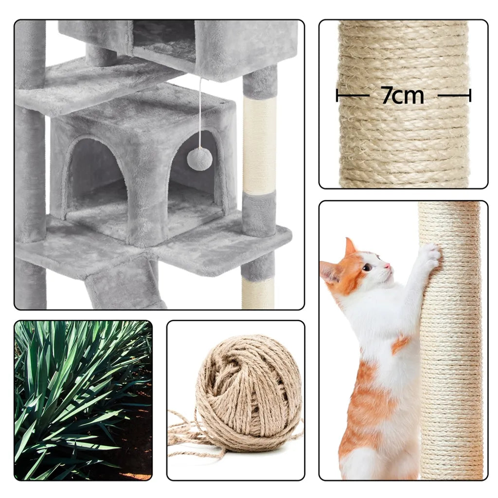 Arbre à chat Yaheetech de 178 cm avec deux niches pour chats, gris clair