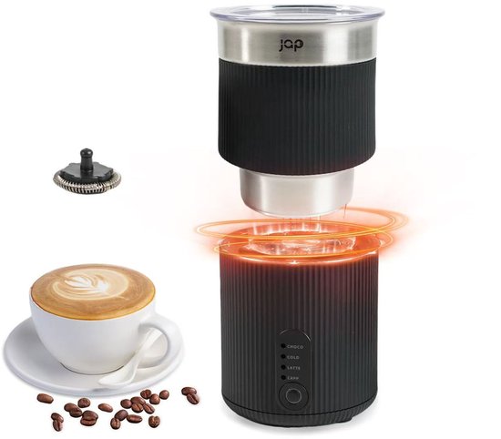 JAP Appliances Milky Whirl - Mousseur à lait électrique 4 en 1 (500W) - Mousseur à lait de 500 ml - Lavable au lave-vaisselle - Noir