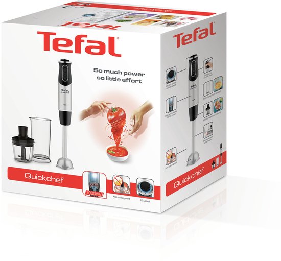 Tefal Quickchef HB6598 - Mixeur plongeant - Avec bol mixeur et hachoir - Performances puissantes - Argent/Noir - 1000 W