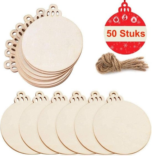 Giftmas Boules de Noël en bois - Décorations de Noël pour l'intérieur - Boule de Noël en bois - Noël - ?6.5cm - 50 Pièces