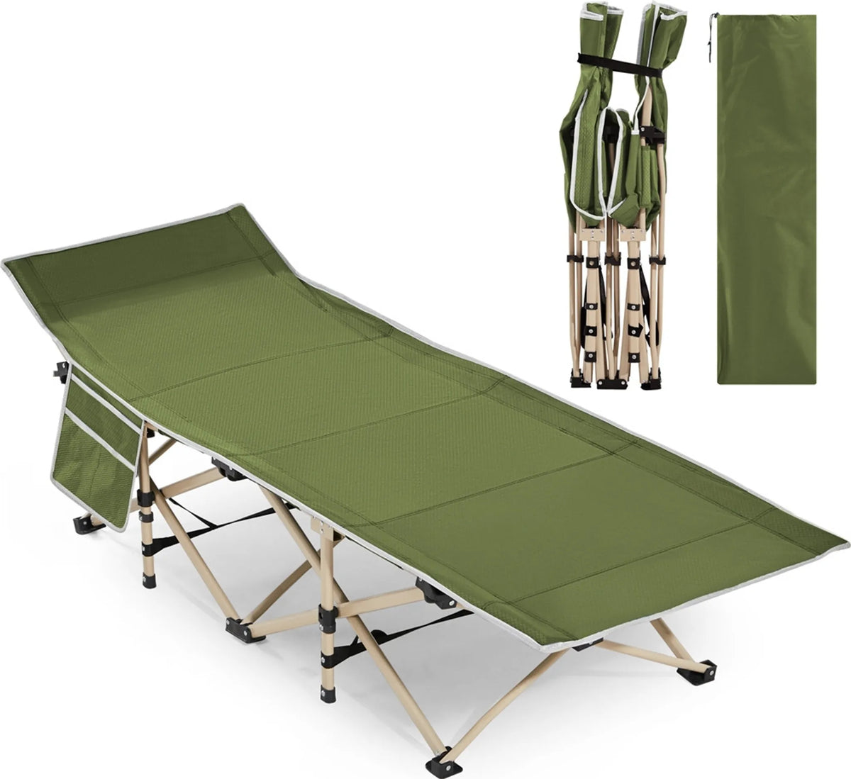 Lit de camp pliable Yaheetech, capacité de charge de 150 kg, avec sac de transport – vert militaire – métal et polyester
