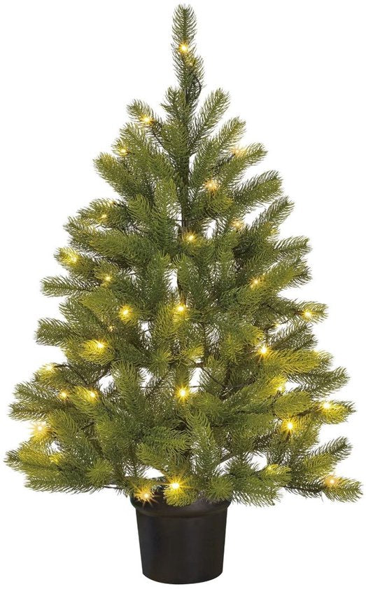 Black Box Trees Nagoya : sapin de Noël artificiel avec éclairage - Sapin artificiel H 90 x P 42 cm - Sapin de Noël artificiel dans un pot en plastique - Décoration de Noël d'intérieur - Avec pile et minuterie - 175 branches - Vert
