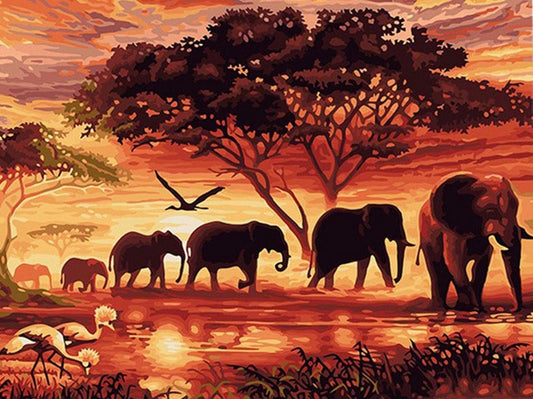 Rubye® Peinture au diamant adultes - Peinture au diamant enfants - Famille d'éléphants - 30x40cm