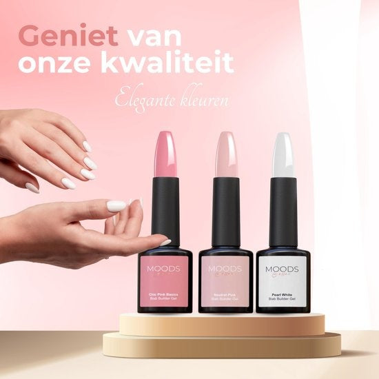 Moods Gellac BIAB Starter Pack - Milky Pink - Builder in a Bottle - Vernis à ongles BIAB - Comprend une lampe UV/LED, un bâton, une lime à ongles, un primer, une base et un top coat.