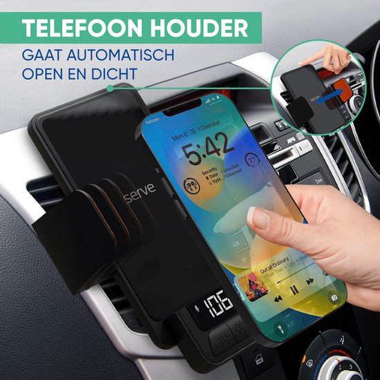 Serve 3in1 Bluetooth FM Transmitter, Phone Holder Car & Wireless Fast Charger 15W - Car Kit for Music - Phone Holders Car Accessories - Touchless Car Charger - Ventilation Holder