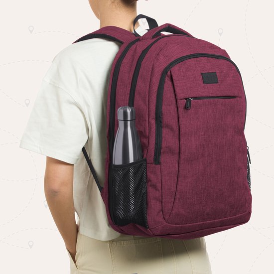 TRVLMORE Backpack - Sac à dos avec compartiment pour ordinateur portable 17,3 pouces - Cartable - Résistant aux éclaboussures - Hommes et Femmes - Garçons et Filles - 36L - Bourgogne