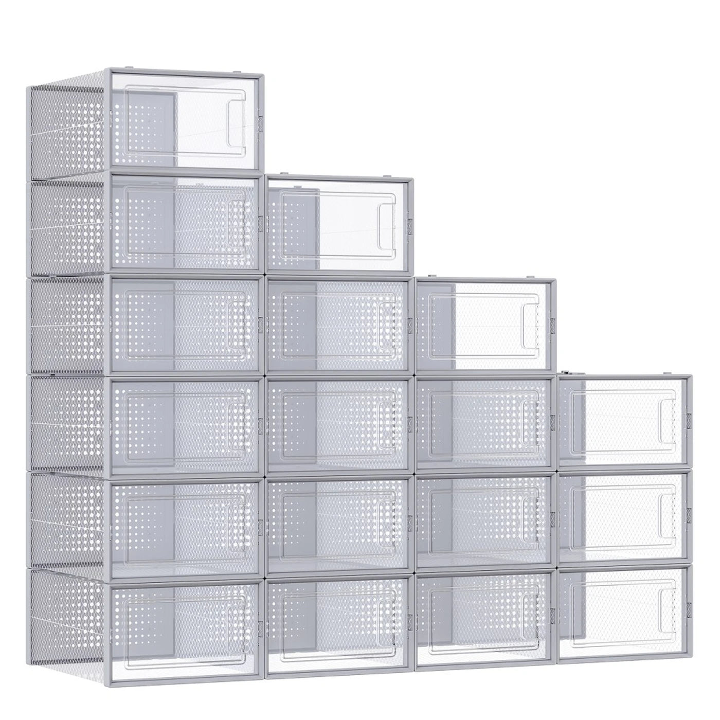 Lot de 18 boîtes à chaussures Joyfurnos - Transparentes et grises - Empilables - 33,3 x 23,1 x 14,3 cm par boîte