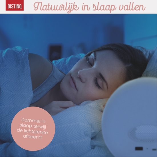 DistinQ Wake-Up Light - Radio-réveil avec double heure de réveil - Aide au sommeil avec connexion USB