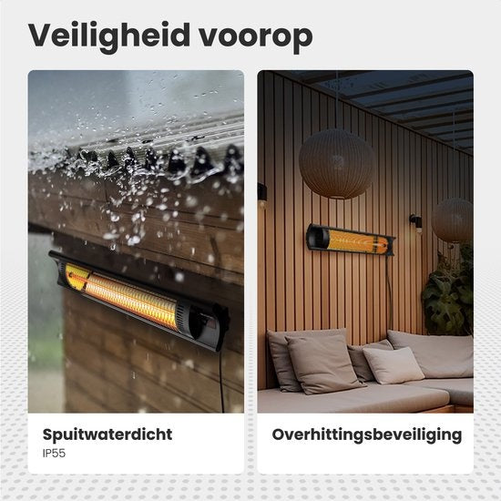 Auronic Chauffage de terrasse - Infrarouge - Chauffage - Électrique - 2500W - Télécommande - 4 niveaux - Noir