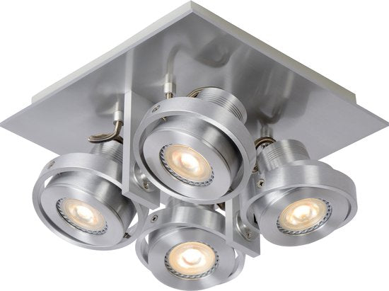 Spot de plafond Lucide LANDA - LED à intensité variable vers une lumière chaude - GU10 - 4x5 W 3000 K/2200 K - Chrome mat