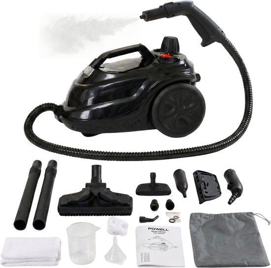 Powell Steam Cleaner - Nettoyeur de tapis - Nettoyeur à vapeur portatif - Nettoyeur de taches - Nettoyeur - Accessoires inclus - Pour sol, canapé, salle de bain, tapis et fenêtres - Noir