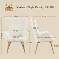 Yaheetech Fauteuil de salon en velours côtelé à dossier haut 68 × 70 × 97,5 cm Beige