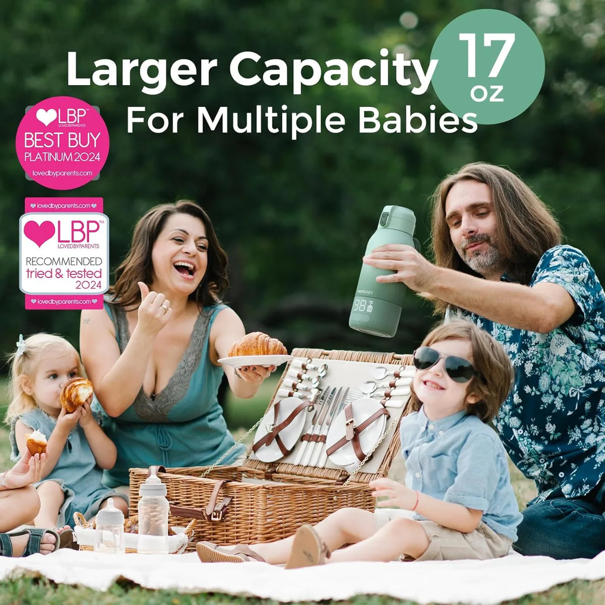 Chauffe-biberon portable Momcozy MW05UK - 500 ml - Sans fil, avec batterie - 2 niveaux de chauffage - Acier inoxydable - Chauffe en 3 minutes