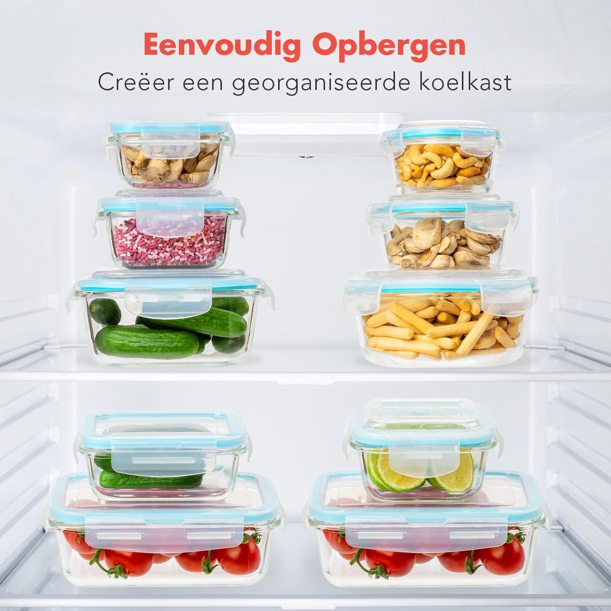 KitchenBrothers Meal Prep Trays - Ensemble de plateaux fraîcheur - hermétique - sans BPA - en verre - 9 pièces