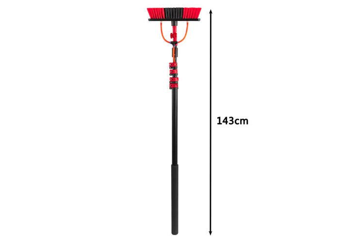 Brosse de Lavage Télescopique - Hortensus - 4,6 m – Balai de Jardin avec Adaptateur d’Angle – 29 x 7 x 10 cm - Rouge