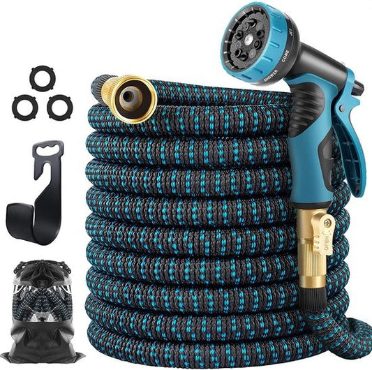 Strex Flexible Garden Hose 30M with Sprinkler Head - Extendable - Including Couplings, Suspension Hook & Storage Bag