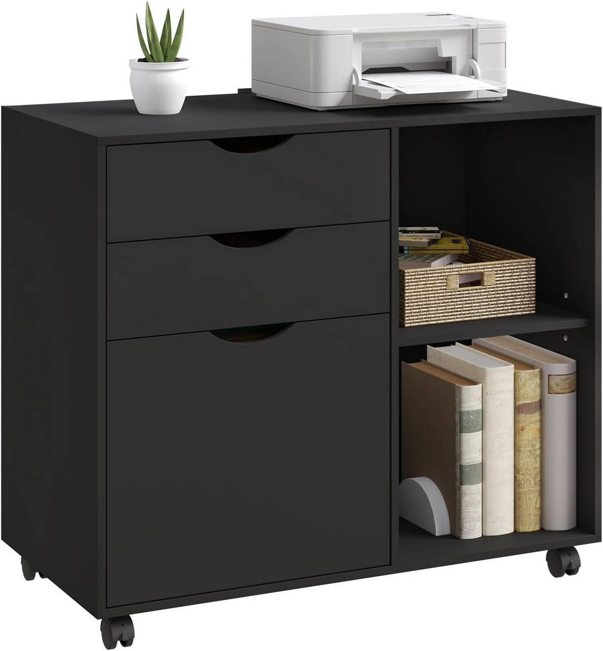 Armoire à dossiers Woltu - Sur roulettes - 3 tiroirs - 80 x 70 x 40 cm - Noir