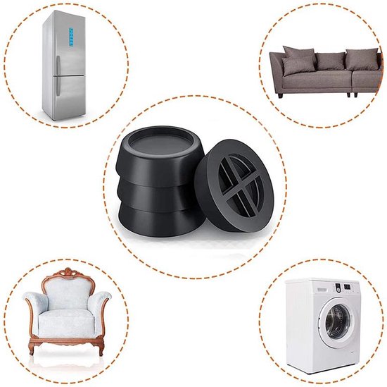 TIKKENS Amortisseurs de vibrations lave-linge/sèche-linge - Lot de 4 pièces - Tapis anti-vibrations - Pieds de sèche-linge - Amortisseur - Anti-vibrations - Caoutchouc antidérapant - Noir
