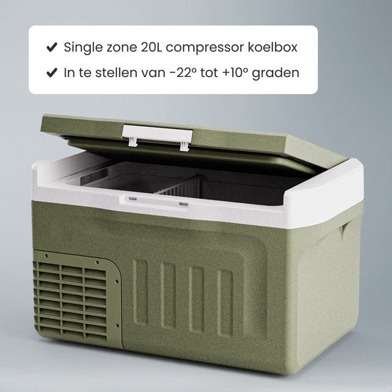 Auronic Electric Cool Box - Compresseur - 21L - 12V et 240 volts - Réfrigérateur de camping - Frigobox Car - Vert