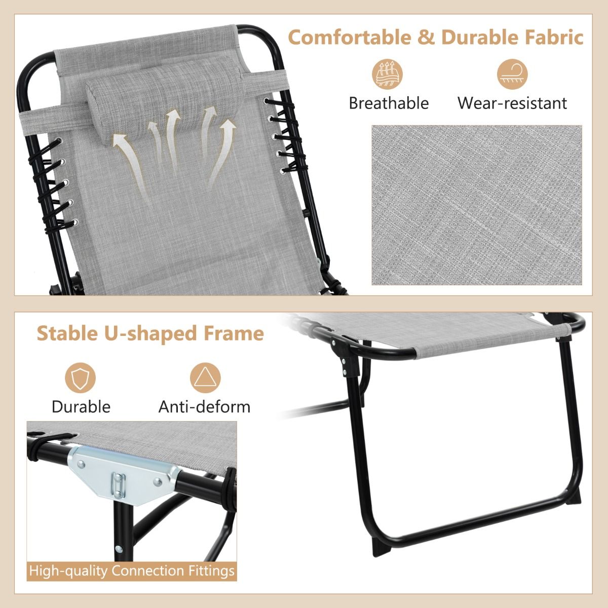 Coast Garden Lounger - Bain de soleil avec poche latérale et appui-tête - pliable - avec dossier réglable - gris