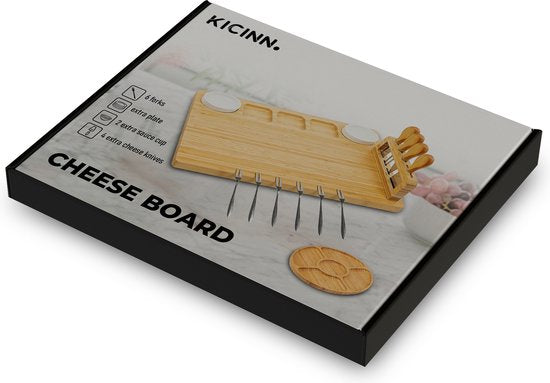 Kicinn Drinking Board - Tapas Board - Cheese Board - Serving Board - Drinking Board Wood - Incl. Cheese Knives, Forks, Bowls and Extra Serving Board - Bamboo
