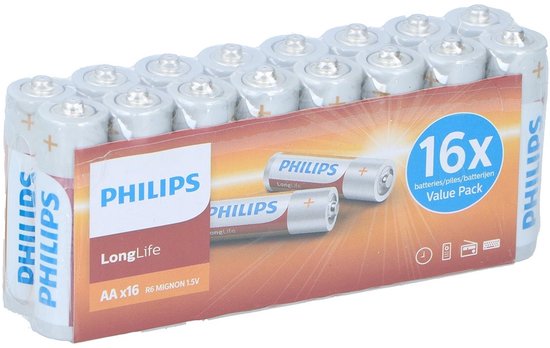 Piles Philips Longlife - AA - 16 pièces
