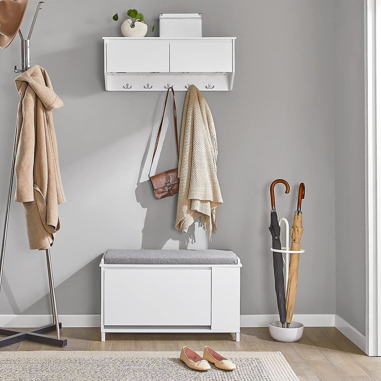 SoBuy Meuble à chaussures avec banc - Max. 150 kg - 82 x 35 x 53 cm - Blanc/ Gris