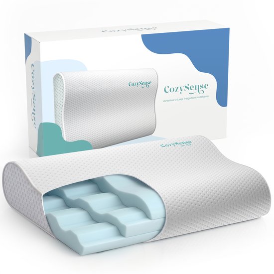 Oreiller ergonomique CozySense® - Oreiller réglable en mousse à mémoire de forme - Oreiller de sommeil en mousse à mémoire de forme - Dormir sur le côté, le dos et le ventre - Système à 3 couches - Orthopédique - Enveloppe en bambou