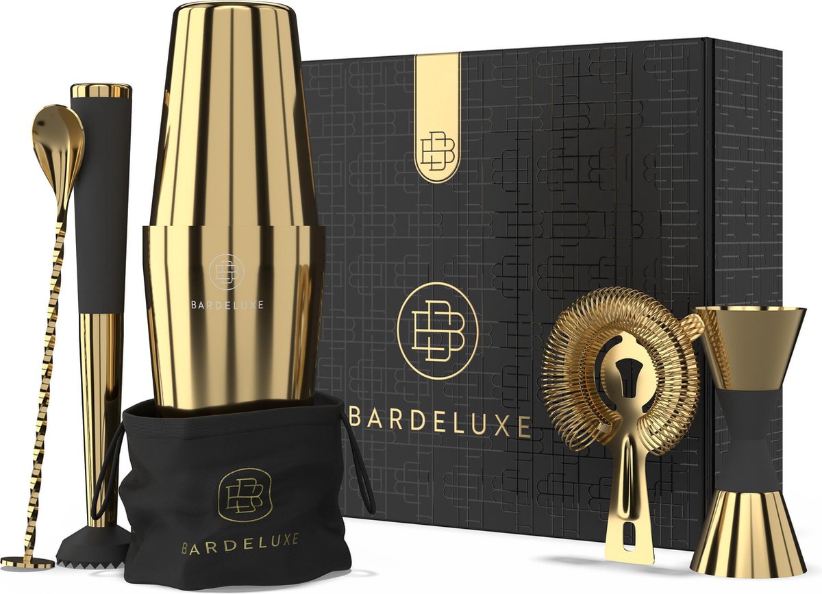 Set à cocktails BarDeluxe doré - 5 pièces - acier inoxydable - shaker 750 ml