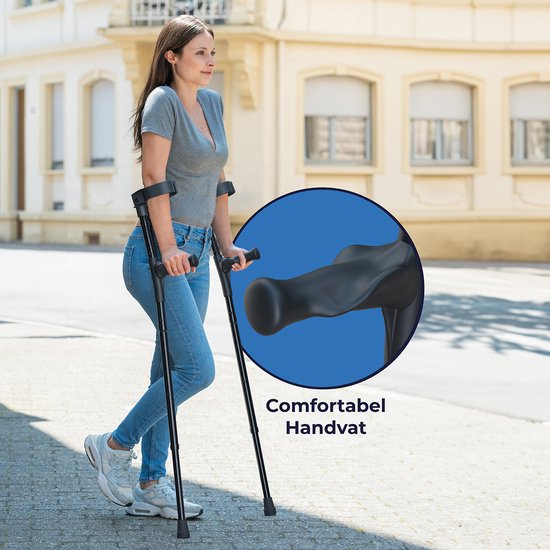 Sanicraft® Béquilles - Béquilles de coude - Rééducation - Béquilles de marche - Ajustables - Poignées ergonomiques en gel - 2 pièces - Pliable - Noir