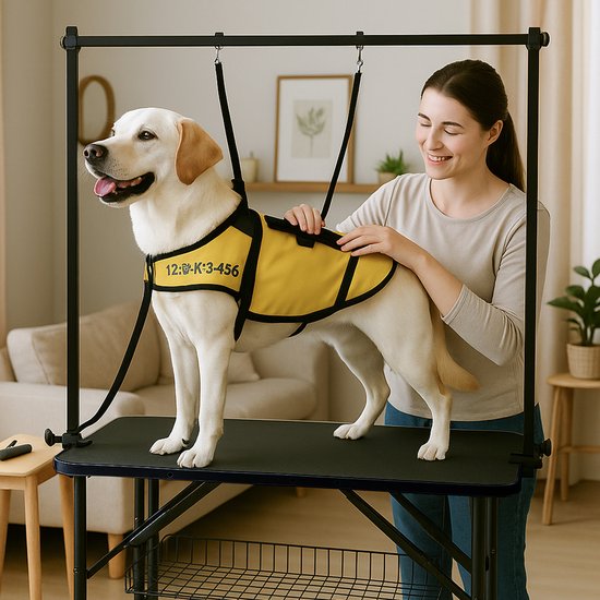 Animali Grooming Table - Table de toilettage pour chiens/chats - Table de toilettage pour chiens - Pliable - Option laisse - Panier de rangement - Capacité de charge 80KG - Noir