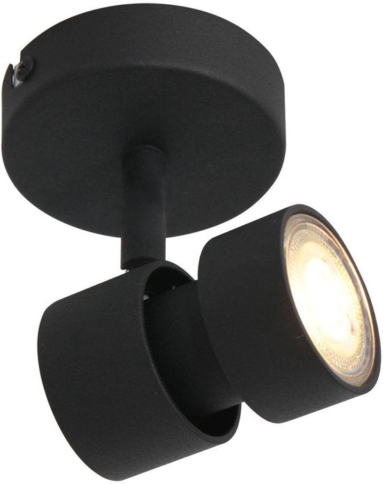 Spot Natasja 7901ZW : spot noir à 1 focale en métal avec ampoule GU10 à intensité variable, design moderne et orientable, adapté à un usage intérieur, Steinhauer