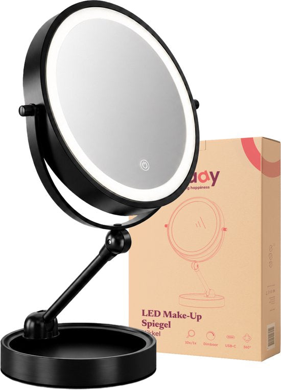 Miroir de maquillage Fraay® avec éclairage LED - Grossissement 10x - Miroir grossissant avec éclairage - Rechargeable - Miroir de rasage - Miroir de salle de bains - Noir