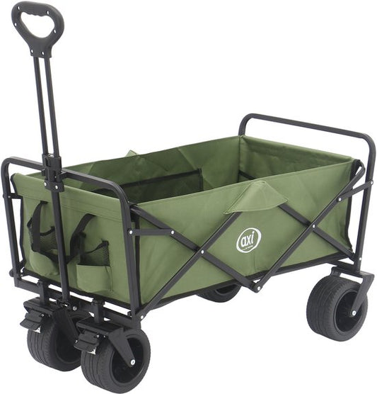 Chariot pliable AXI AB131 – Vert – Avec poignée de traction, freins et housse – Capacité de charge de 100 kg – Facile à transporter – Métal