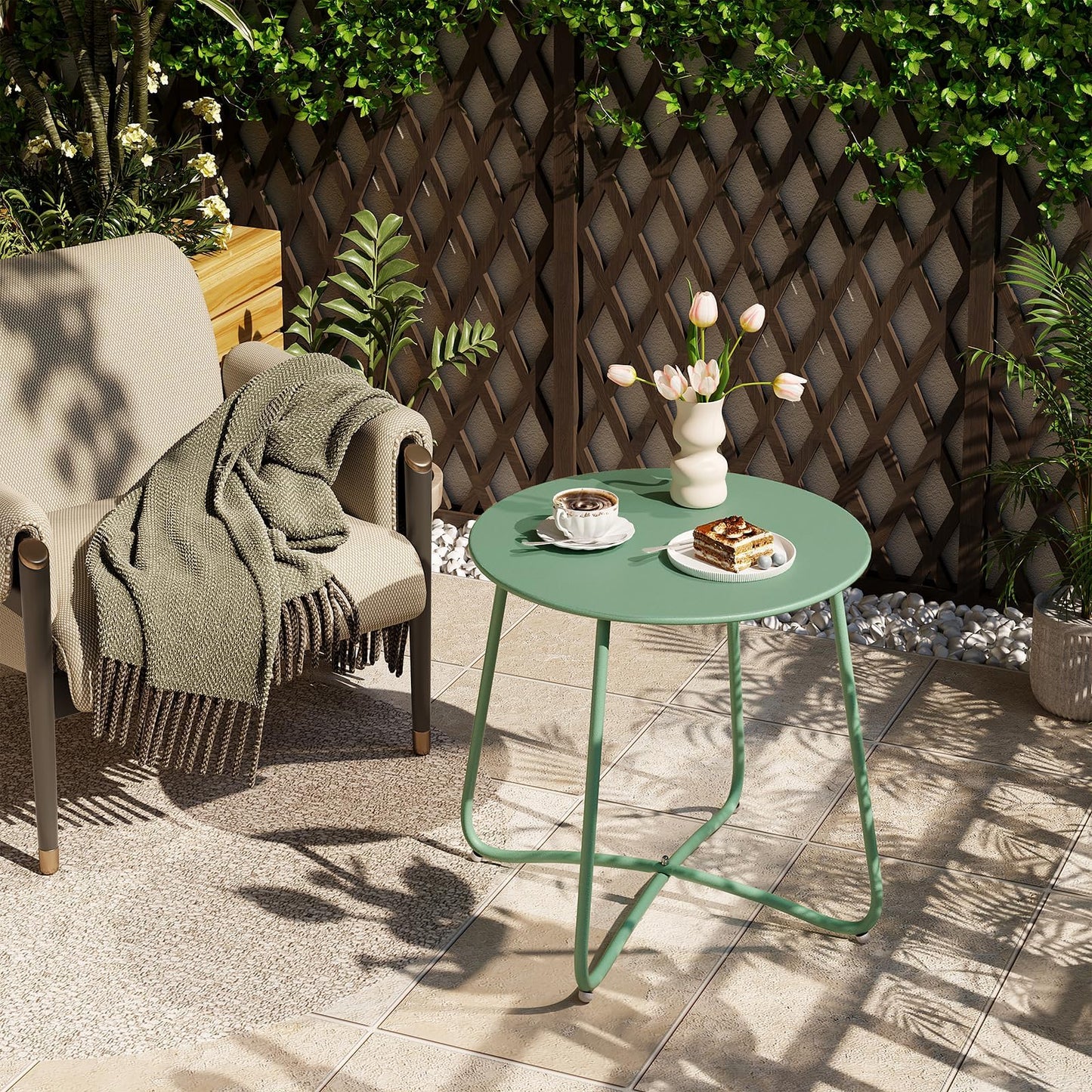 Table d'appoint Esituro - Ø 45 cm - Hauteur 45 cm - Métal - Vert
