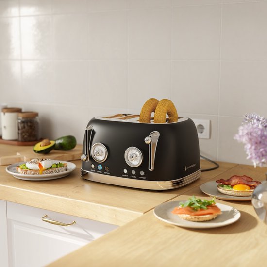Grille-pain KitchenBrothers - 6 niveaux de chaleur - 4 fentes extra-larges - 815W - Noir
